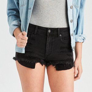 American Eagle Outfitters Black Distressed Hi-rise Shortie Jean Shorts Size 2